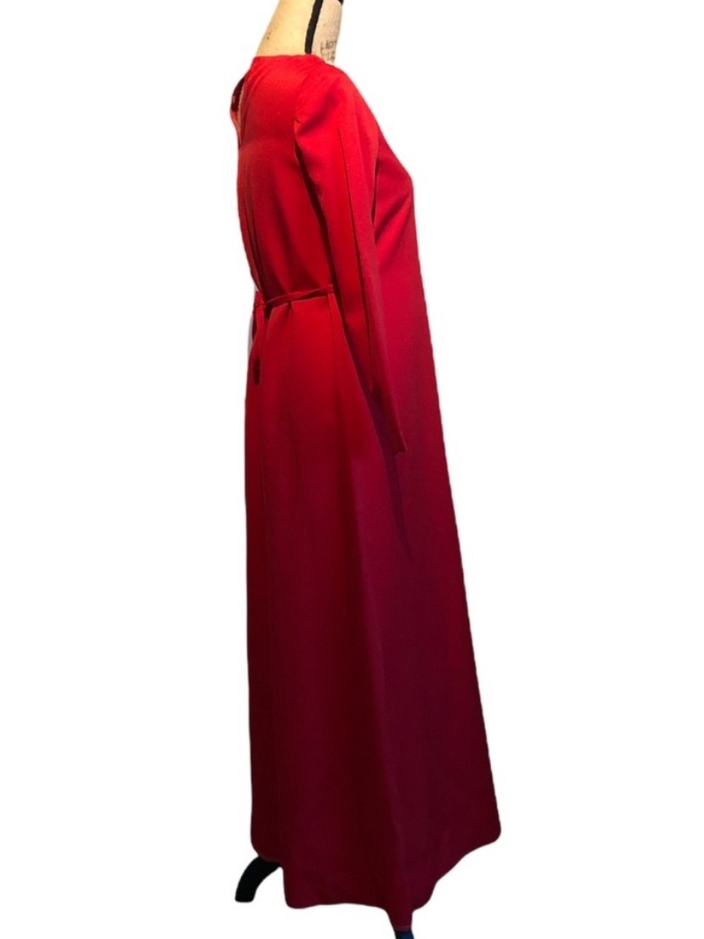 Handmade Red Maxi Dress Lace Appliqué Long Sleeve XXS–XS - Picture 8 of 16